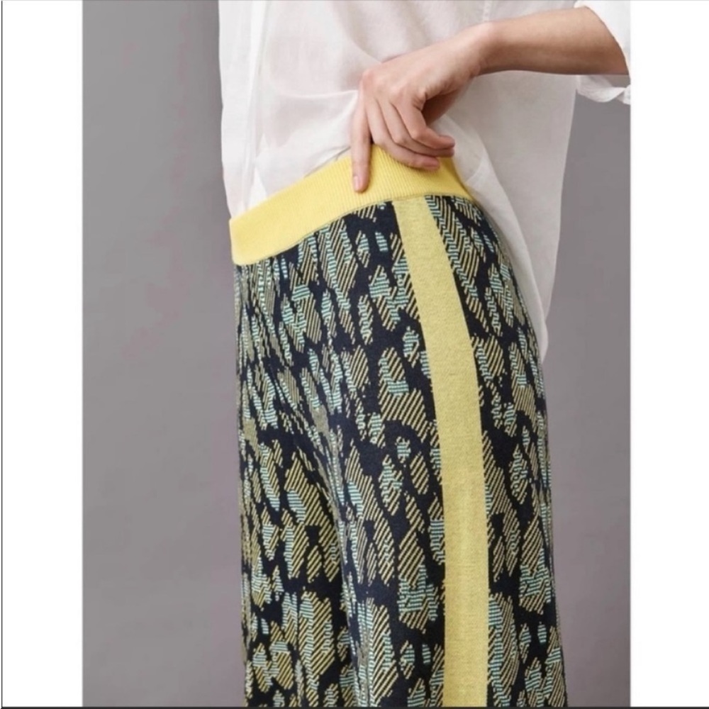 Anthropologie Hayden Wide Leg Sweater Pants Blue Yellow Stripe Small NWT - Picture 2 of 7